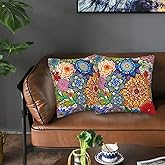 Boho Floral Throw Pillow Covers 18x18 Inch, Colorful Boho Flowers Throw Pillow Cases Set of 2, Decorative Cushions Pillowcase for Couch Office Car Sofa Living Room Bedroom Farmhouse Home Decor
