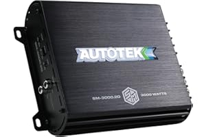 Autotek 3000 Watt 2 Channel Car Audio Amplifier with Bass Knob, High Output Class D Mono Bridged 4 Ohm Stable Input, Street Machine, SM-3000.2D, Black