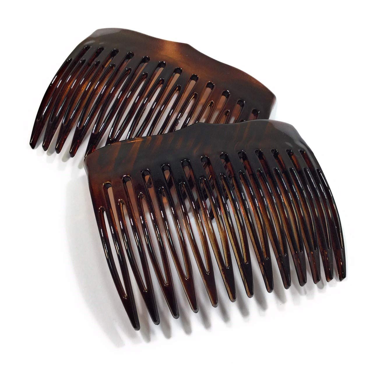 2 x Side Combs Approx. 6.9 x 5.2 cm Havana Brown Split Tooth Clip Comb Made in France (517H)