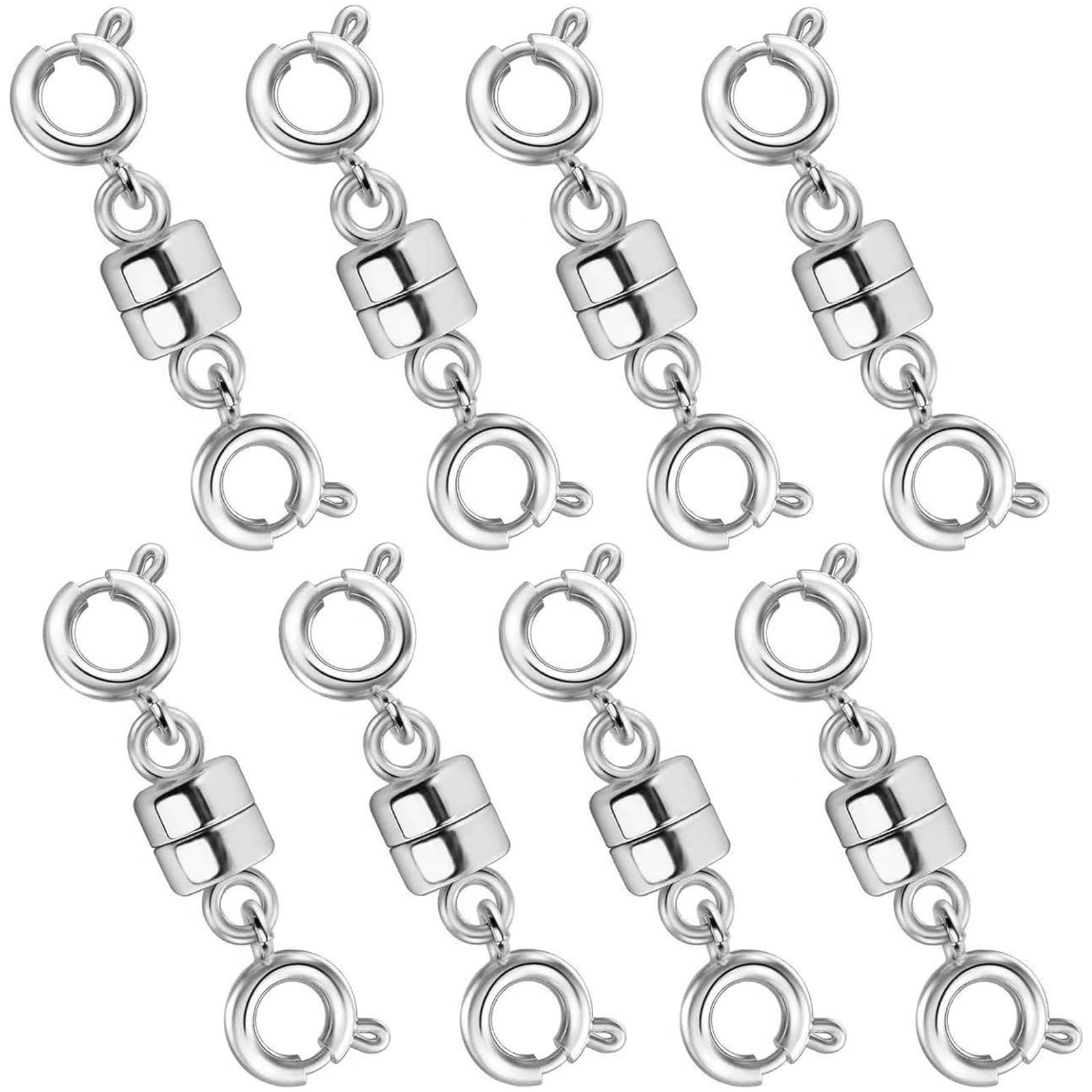 Yuiturt Magnetic Necklace Clasps, 8-Pack Cylinder Magnet Clasps, Magnetic Jewellery Clasps Necklace Clasp for DIY Necklaces and Bracelets, Strong Connectors for Jewelry Making Accessories(Silver)