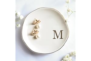 Yoqanr Ceramic Jewelry Tray Ring Dish Personalized M-Monogrammed Engagement Wedding Gifts, for Birthday Mother's Day for Women, Ceramic White 4.75" (M)