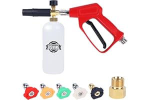 Biswing Pressure Washer Gun with Foam Cannon, Snow Foam Lance with 1/4 Inch Quick Connector 4000 PSI, 5 Pressure Washer Nozzle Tips, M22 Inlet Connector, 1 Liter