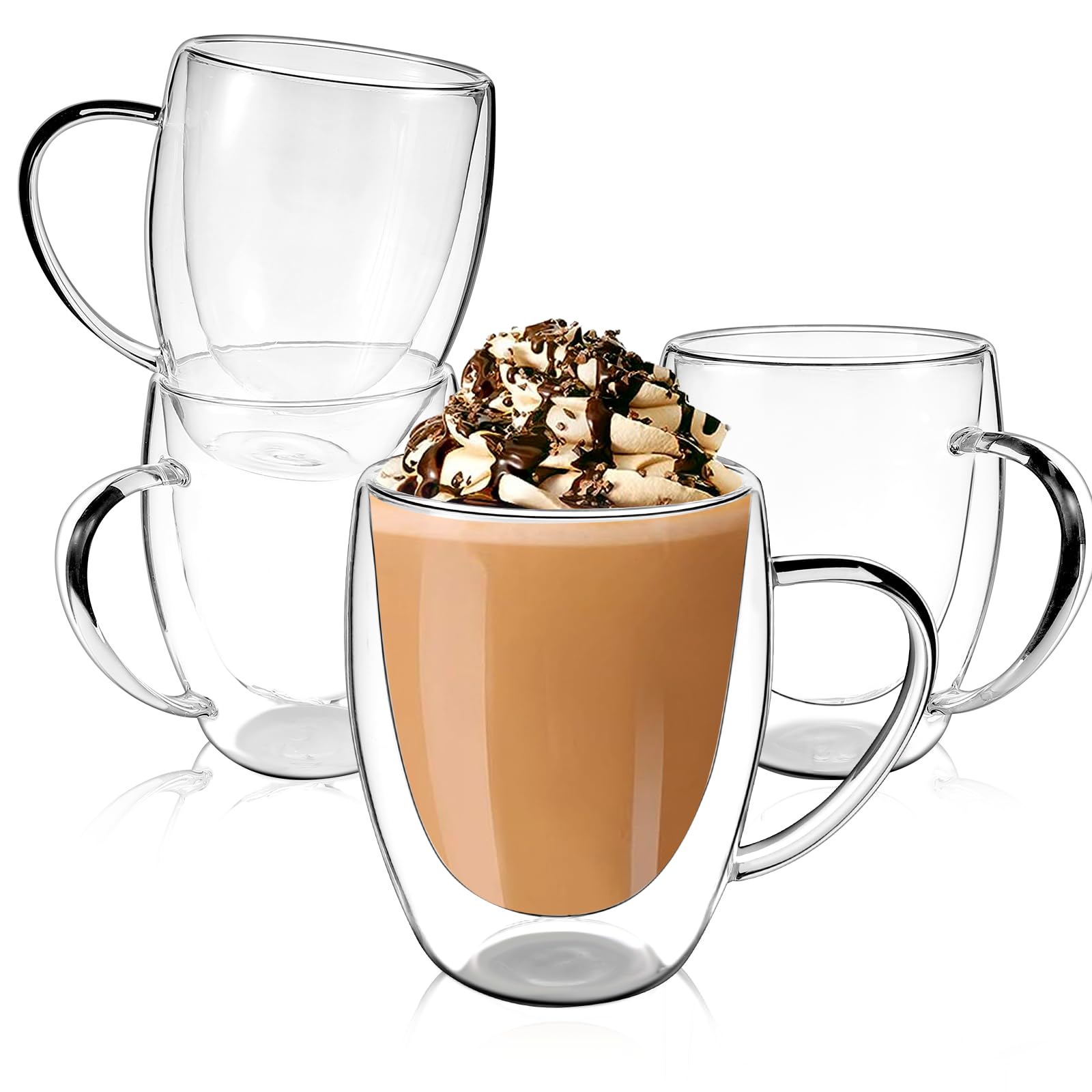 Photo 1 of EYE4TECHS Clear Glass Double Wall Insulated Round Coffee Mugs Set of 4 Pieces - Medium Size 12oz Best Reusable Coffee Mug for Home Cafe Restaurant Perfect for Espresso Capucinno Lungo Latte Coffee