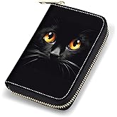 stmedazm Credit Card Holder Wallets for Women, RFID Blocking Small Leather Card Case Wallet with Zipper Accordion Wallets, Cute Black Cat Face