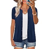 FreshNight Women's 2025 Short Sleeve Cardigan Button Up Hollowed Out Crewneck Shrug Sweaters Knit Sweater Tops Lightweight