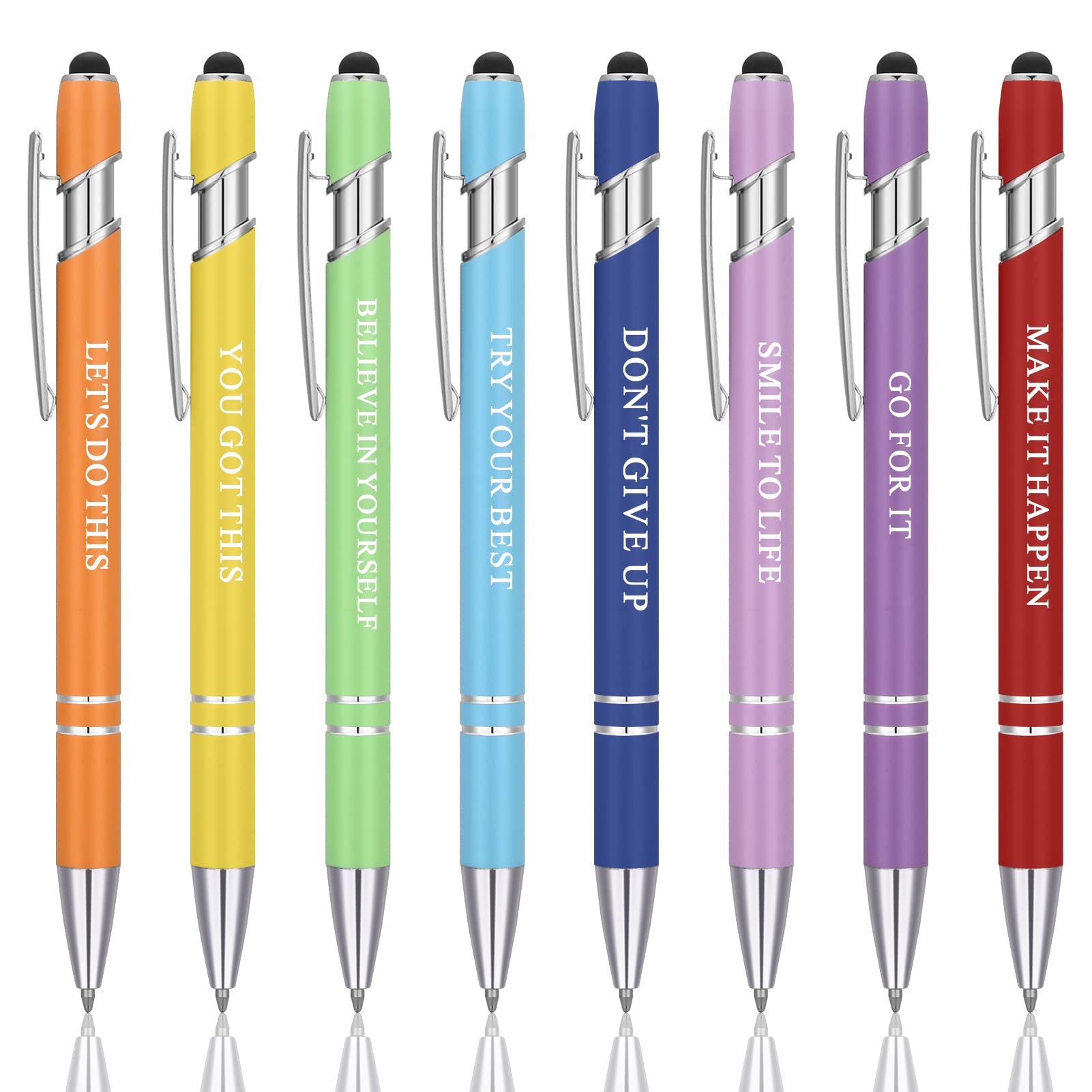 8Pcs Quotes Pen Inspirational Ballpoint Pen with Stylus Tip, Stylus Pens Motivational Messages Pens, Funny Touch Stylus Pen, Black Ink Metal Motivational Pens for Women Men