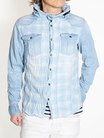 Amazon サックス Ll シャツ メンズ 長袖 デニムシャツ チェック 柄 インディゴ Intheattic トップス メンズシャツ デニム ストレッチシャツ ボリュームネック ストリートカジュアル カラー 藍色 サックス ブルー 青 シャツ 通販