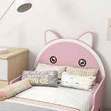 ZONEKIZ Toddler Bed Frame Cat Design Pink Bed with Guardrails for 3-6 Years view 8