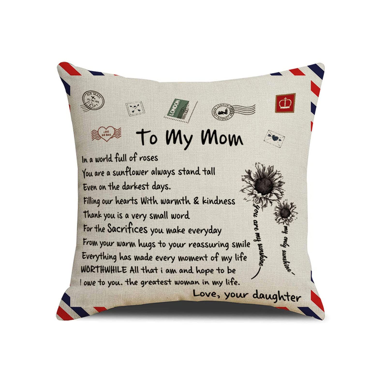 Pro-Noke Personalized Pillow Cover to My Mom from Son/Daughter Soft Solid Decorative Square Throw Pillow Covers Cushion Cover Christmas Birthday Gifts (1)
