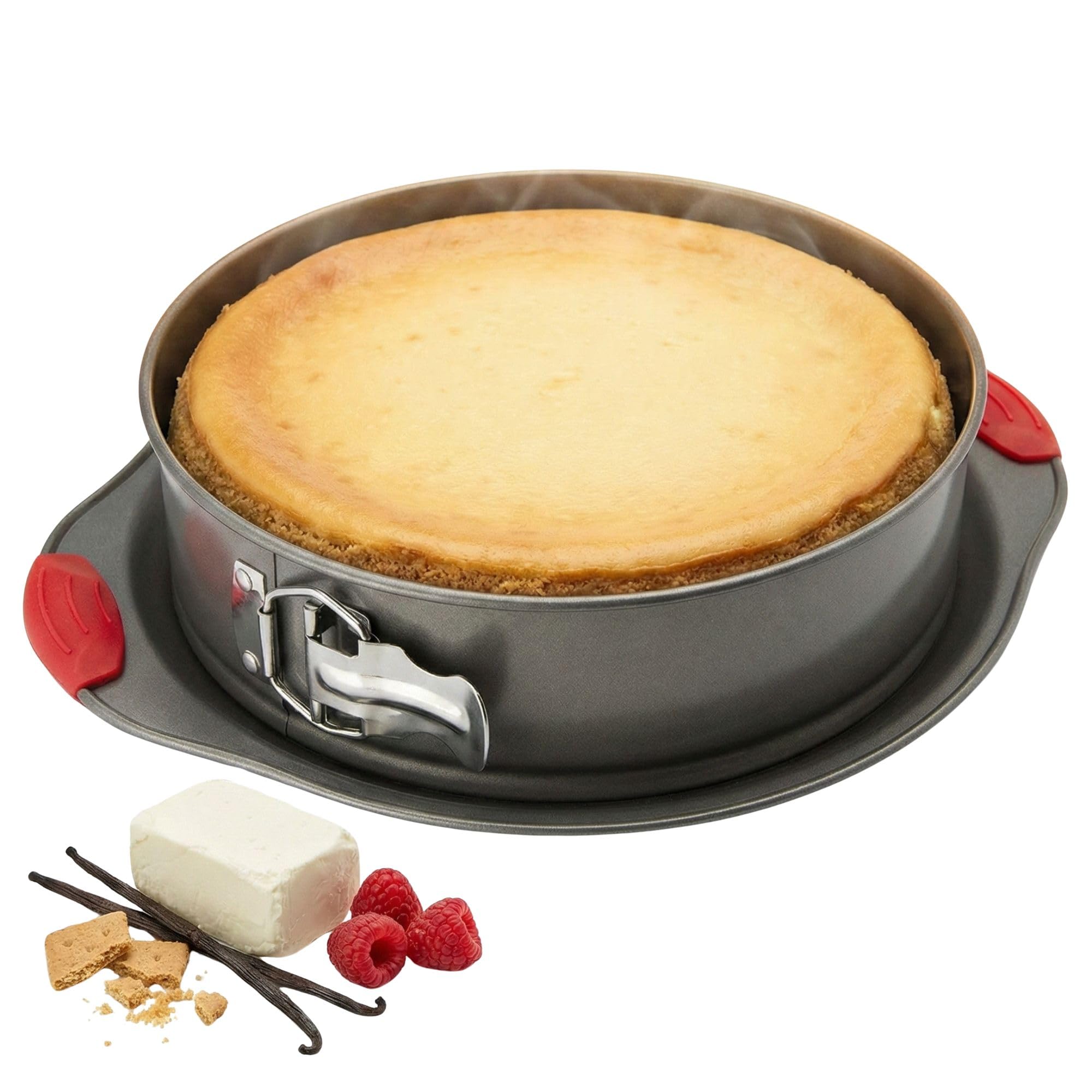 Boxiki Kitchen 10 Inch Nonstick Springform Pan, Professional Spring Form and Cheesecake Baking Mold, Leakproof Cake Pan with Silicone Handles