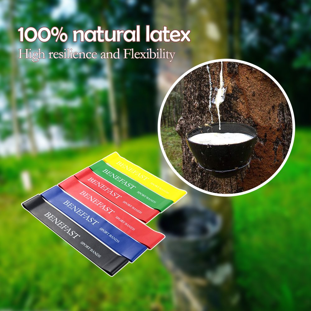 Benefast Resistance Bands, Exercise Bands Set of 6 with Different Strength levels, for Workout, Home Fitness, Stretching, Yoga, Pilates, Rehab, Physical Therapy