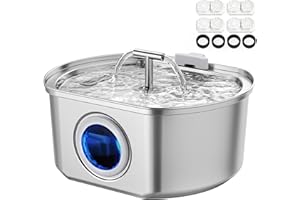 NEAREAL Cat Water Fountain Stainless Steel - Pet Drinking Fountain for Cats Indoor - 3.2L/108oz Automatic Water Dispenser with Watering Level Window (4 Filter)