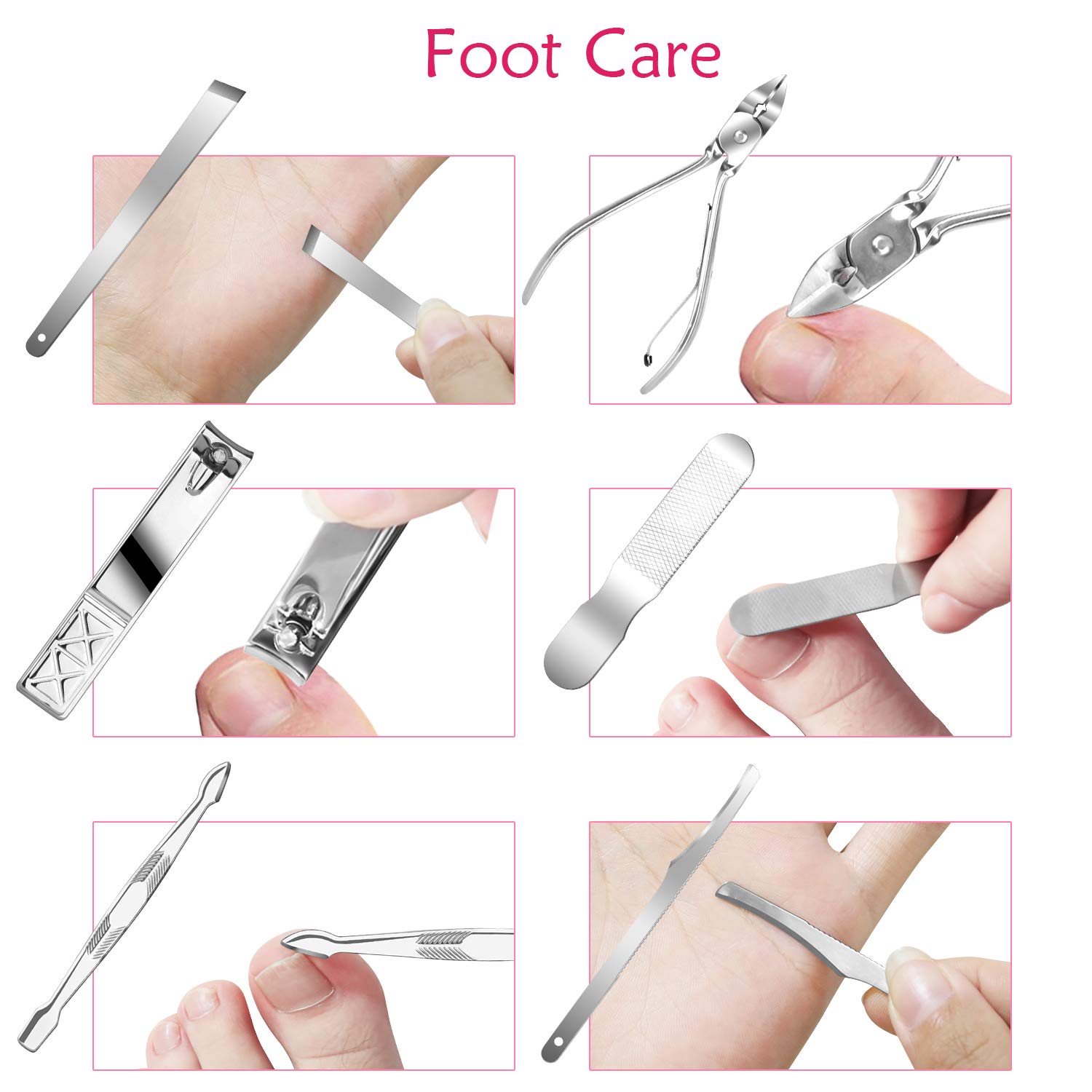 Teamkio 18pcs Manicure Set Pedicure Nail Clippers Set Travel Hygiene Kit Stainless Steel Professional Cutter Care Set Scissor Tweezer Knife Ear Pick Tools Grooming Kits with Leather Case (18pcs, Pink) : Beauty