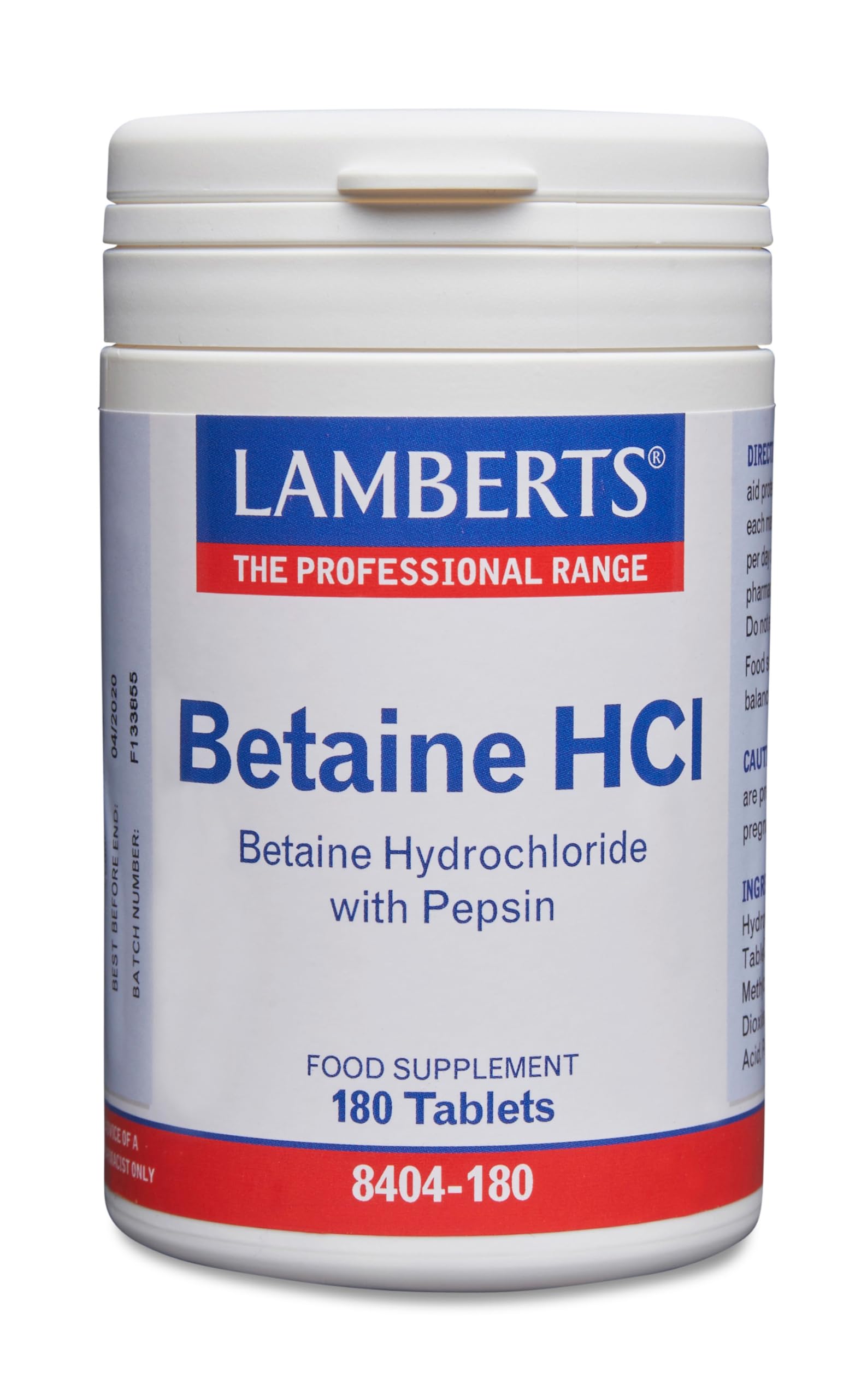 Lamberts Betaine HCl 324 mg Pepsin 5mg - 180 Tablets, 169.9 gram, 1
