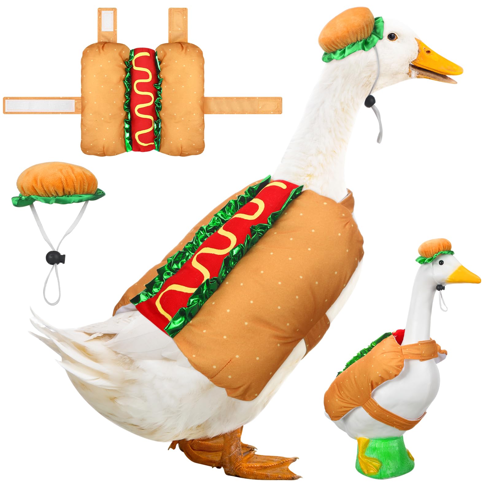 Photo 1 of 2 Pcs Hot Dog Goose Outfit Porch Goose Clothes Graduation Funny Food Pet Costume Pet Apparel Cosplay for Outfits Outdoor Statues