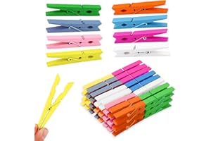 DEELOO Wooden Pins, Clothes Pins, Wood Clothespins with Spring, 50-Pack, 2.9-inches Length, Colorful Clothespins, Heavy Duty 
