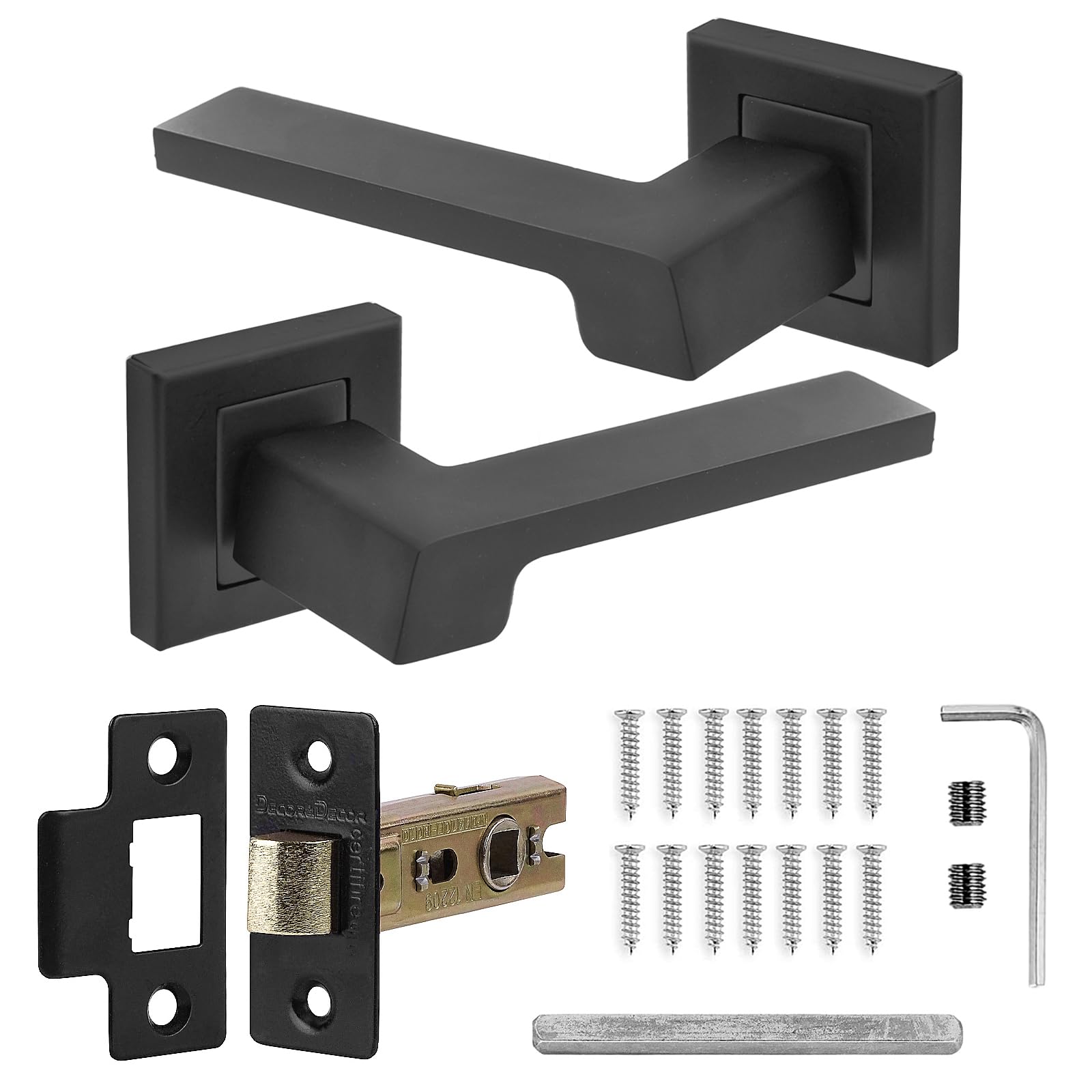 Decoranddecor Spectra Matt Black Aluminium Lever Handles – Internal Door Set with Mortice Latch, Sleek Contemporary Design for Bedrooms, Bathrooms, and Modern Home or Office Interiors