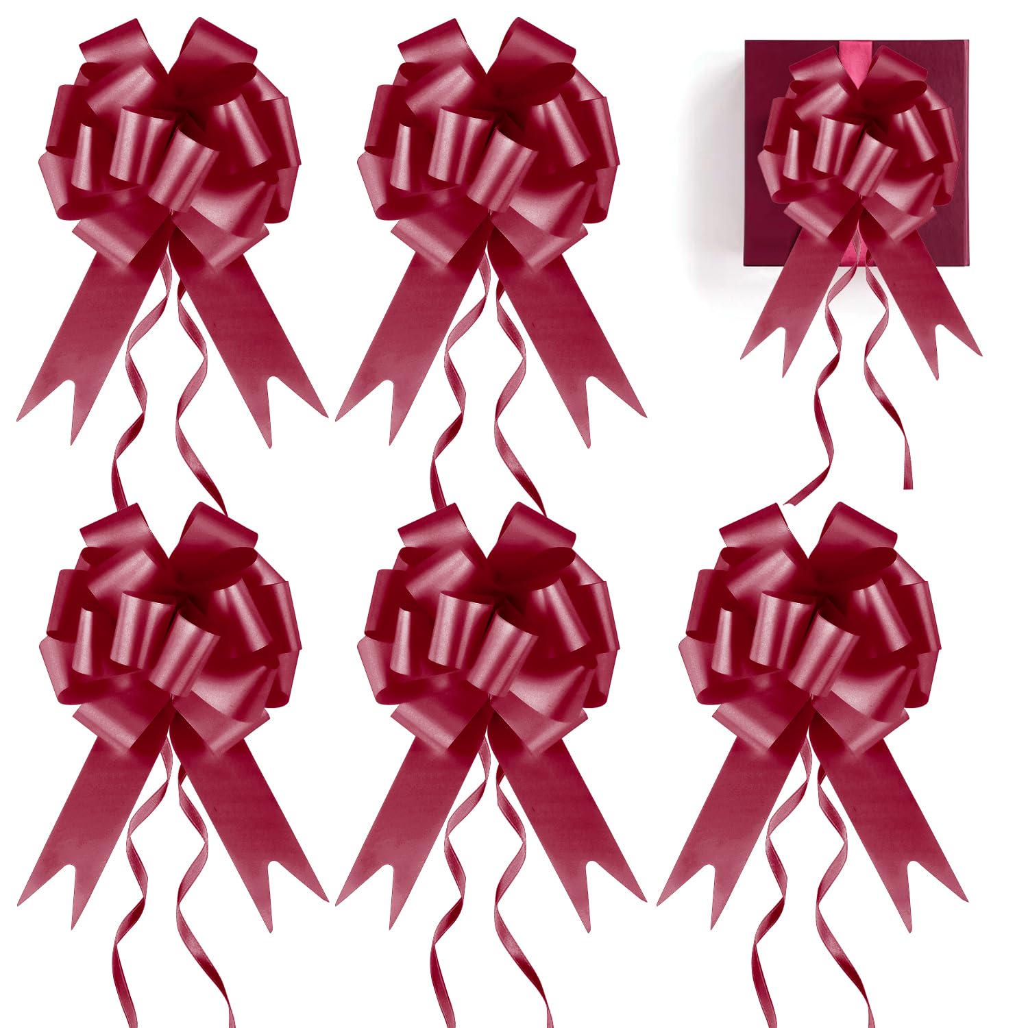 Prmape Pack of 30 Gift Bows Deep Red, Bow Wedding Gift, Car Bows for Wedding, Drawstring Poly Ribbon, Decorative Bow for Wedding, Birthdays, Gift Wrapping, Car Decoration Bags, Sugar Bags — image 1