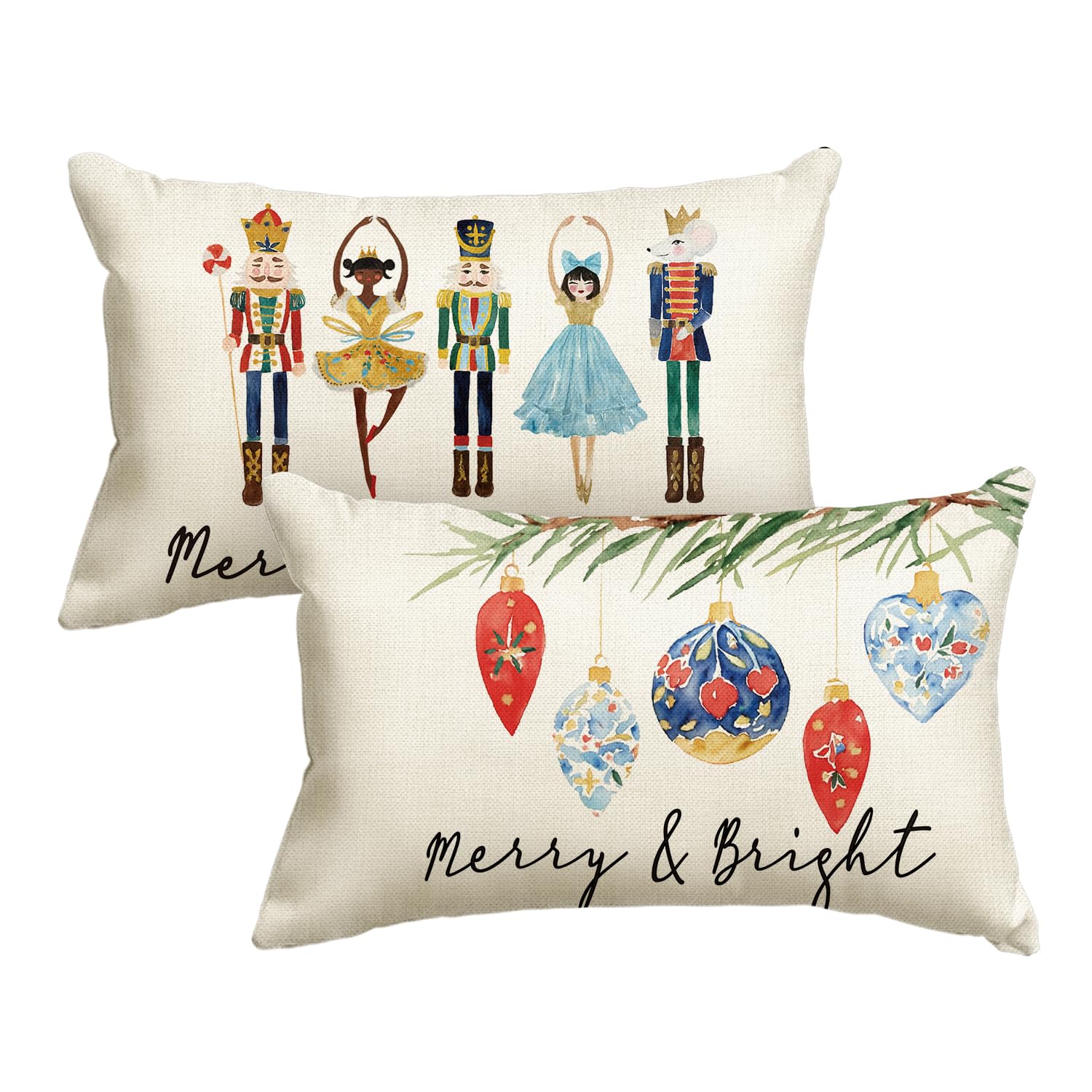 Artoid Mode Nutcrackers Leaves Bells Merry Christmas Cushion Covers Set of 2, 30x50 cm Decorative Pillow Case Cover Sofa Living Room Outdoor Decor