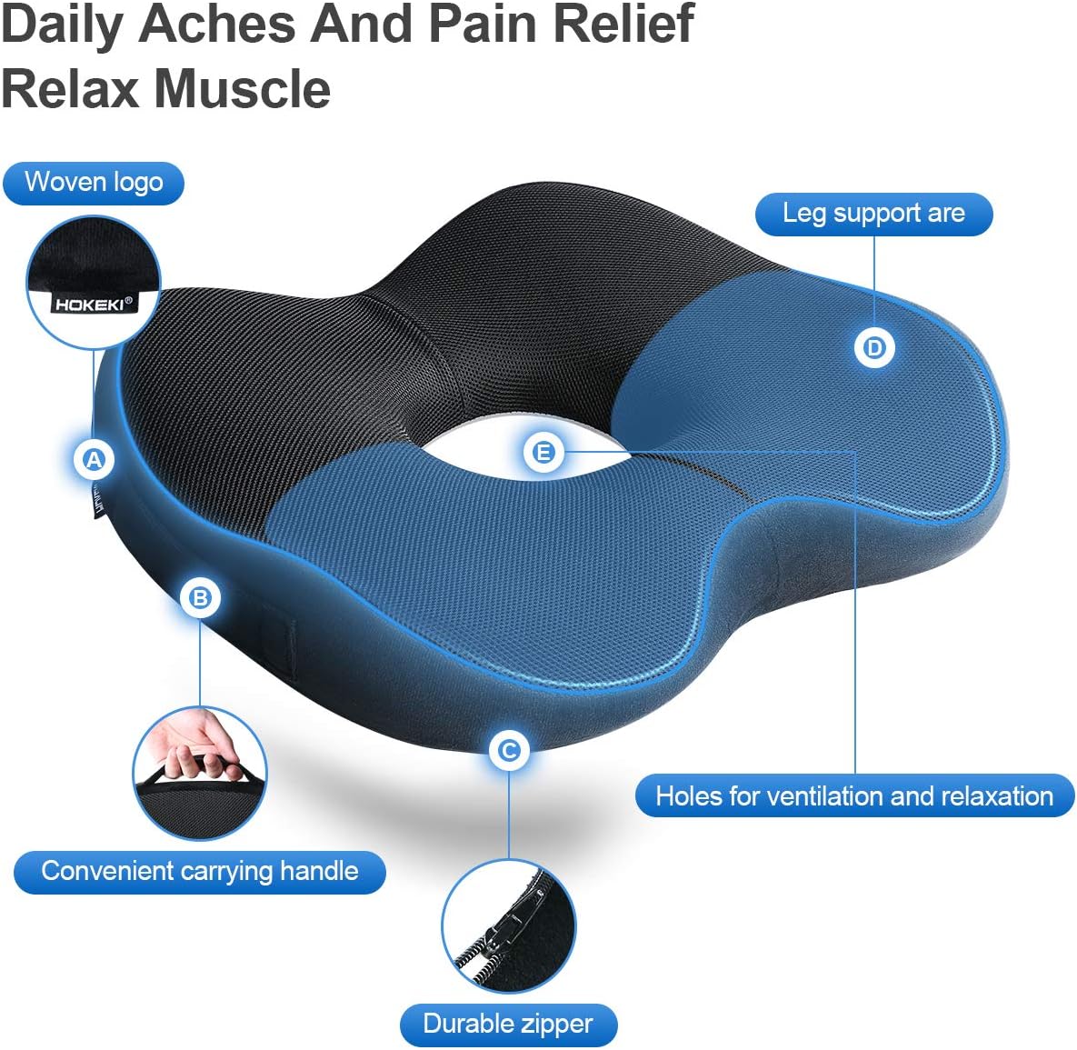 HOKEKI Seat Cushion for Chair, 100% Memory Foam and Lumbar Support - Donut Pillow for Tailbone Pain, Sciatica, Back & Buttoock Pain Relief (Black) : Office Products