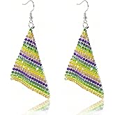 Mardi Gras Earrings for Women Sparking MardiGras Pendants Dangle Earrings Lightweight Sequin Tassel Earring Carnival Shirt Costume Earring Jewelry Party Accessories