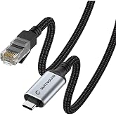 USB C to Ethernet Cable 10FT, Gigabit Type-C to RJ45 Nylon Braided Cable | Network to USBC Cord, Thunderbolt 3/4 Compatible, 1000Mbps Directly Connected, for MacBook Pro, iPad Pro, Laptop, Smartphone