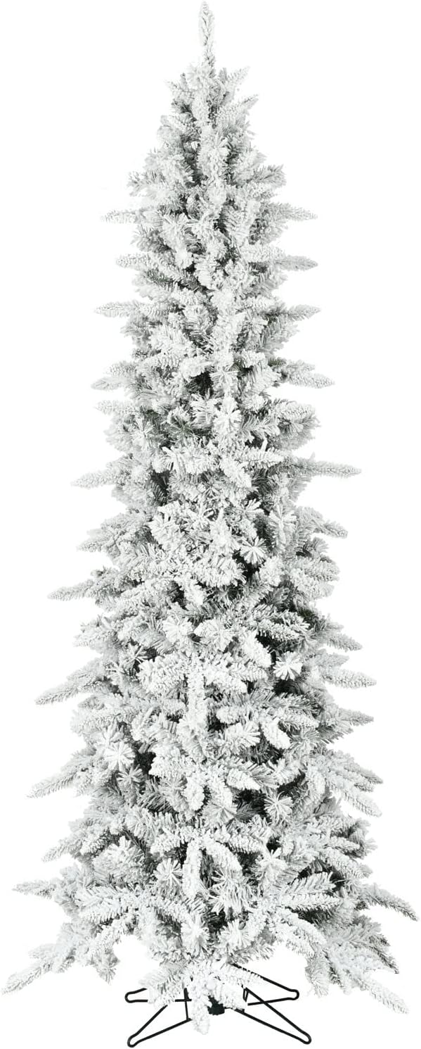Trees - Fraser Hill Farm Slim Flocked Christmas Tree, 7.5 Feet Tall | Artificial Mountain Pine Holiday Tree with No Attached Lights |Realistic and Modern Christmas Tree | FFMPS075-0SN, Snow