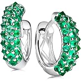 Moissanite/Sapphire/Emerald/Ruby Small Chunky Hoop Earrings for Women Men, Solid 925 Sterling Silver, Spike Novelty Setting 15mm Huggie Hoops, Valentine Anniversary Mother's Day Gifts