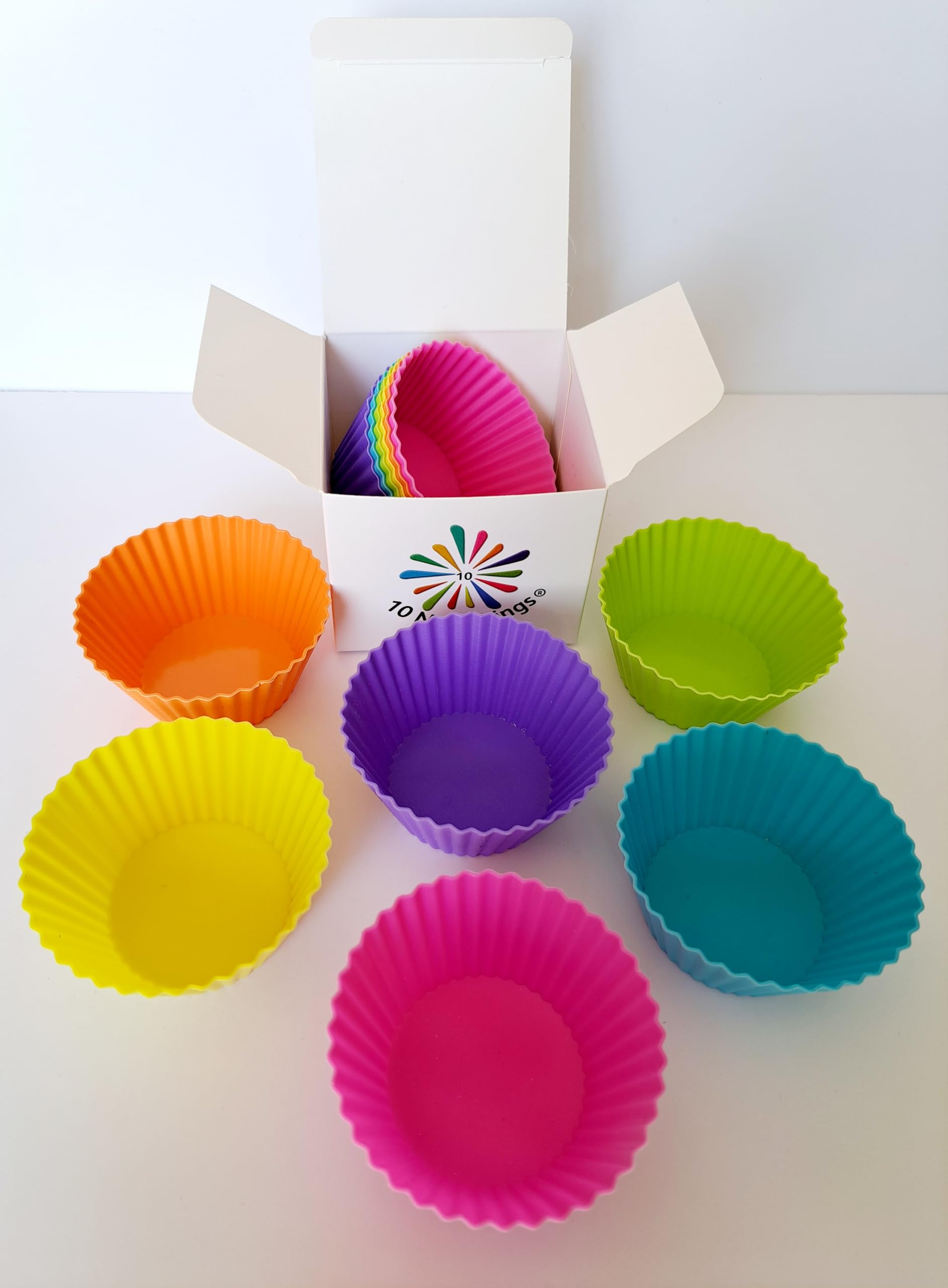 12 x Silicone Cupcake Moulds/Muffin Cases/Cake Cases in 6 Bright Colours with Gift Box Reuseable