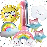 Rainbow Balloons 1st Birthday Decorations For Girls, First Birthday Decorations Girl with Sun Rainbow Stars Number 1 Balloons for Baby Girls 1st Birthday Party Supplies