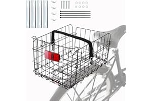 Suwimut Folding Rear Bike Basket, Quickly Release Metal Wire Bicycle Basket Cargo Rack with Strap & Reflective Tail Light for