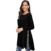 Afibi Tops for Women Long Sleeve Side Split Loose Tunic Tops for Leggings