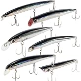 Dr.Fish Saltwater Fishing Lures Kit 5" Surf Fishing Sriper Saltwater Minnow Lures Mustad Hooks Jerkbait Popper Plugs Inshore Offshore Mackerel Tarpon Barracuda