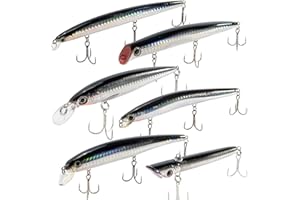 Dr.Fish Saltwater Fishing Lures Kit 5" Surf Fishing Sriper Saltwater Minnow Lures Mustad Hooks Jerkbait Popper Plugs Inshore Offshore Mackerel Tarpon Barracuda