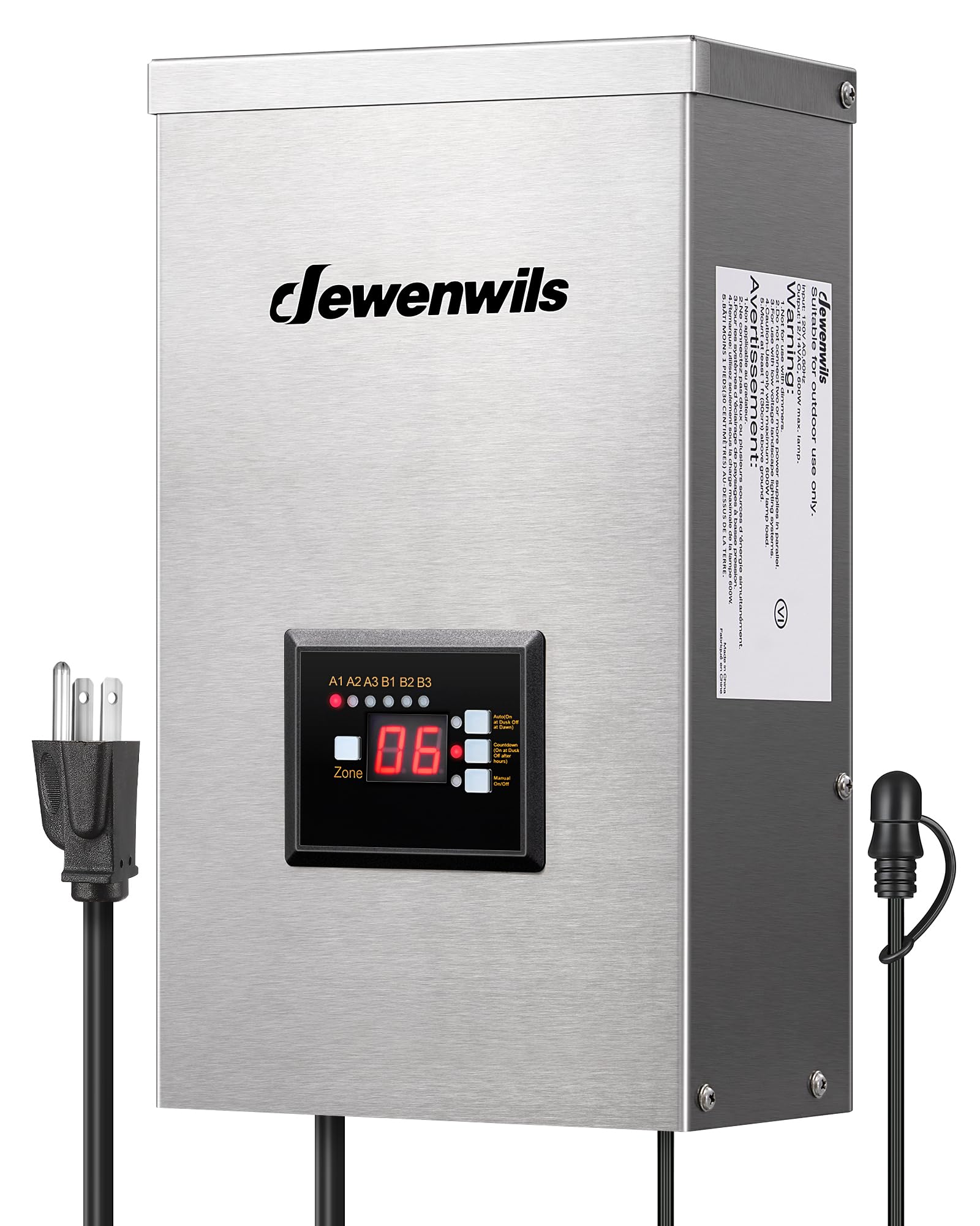 Photo 1 of (PARTS) (UNTESTED) DEWENWILS 600W Low Voltage Landscape Transformer, 6 Independent Outputs, Low Voltage Transformer with Photocell Sensor, 120V to 12V/14V AC, Stainless Steels Landscape Lighting Transformer Outdoor