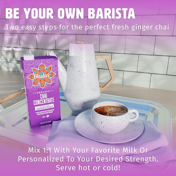 BHAKTI FAIR TRADE DAIRY FREE PREMIUM CHAI TEA – UNSWEETENED CONCENTRATE (32 OUNCE, 1 COUNT) – EXPERIENCE THE FRESH AND SPICY GINGER CHAI DIFFERENCE