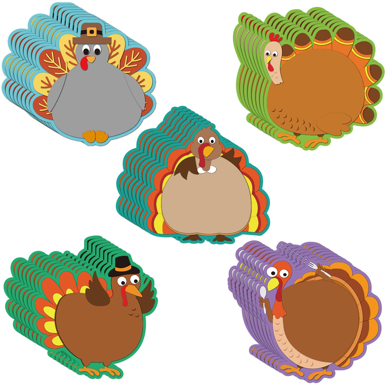 40 Pieces Turkey Cut-Outs Versatile Classroom Decoration Creative Turkey Cut-Outs with Glue Point Dots for Bulletin Board Classroom School Fall Theme Thanksgiving Party, 5.9 x 5.9 Inch