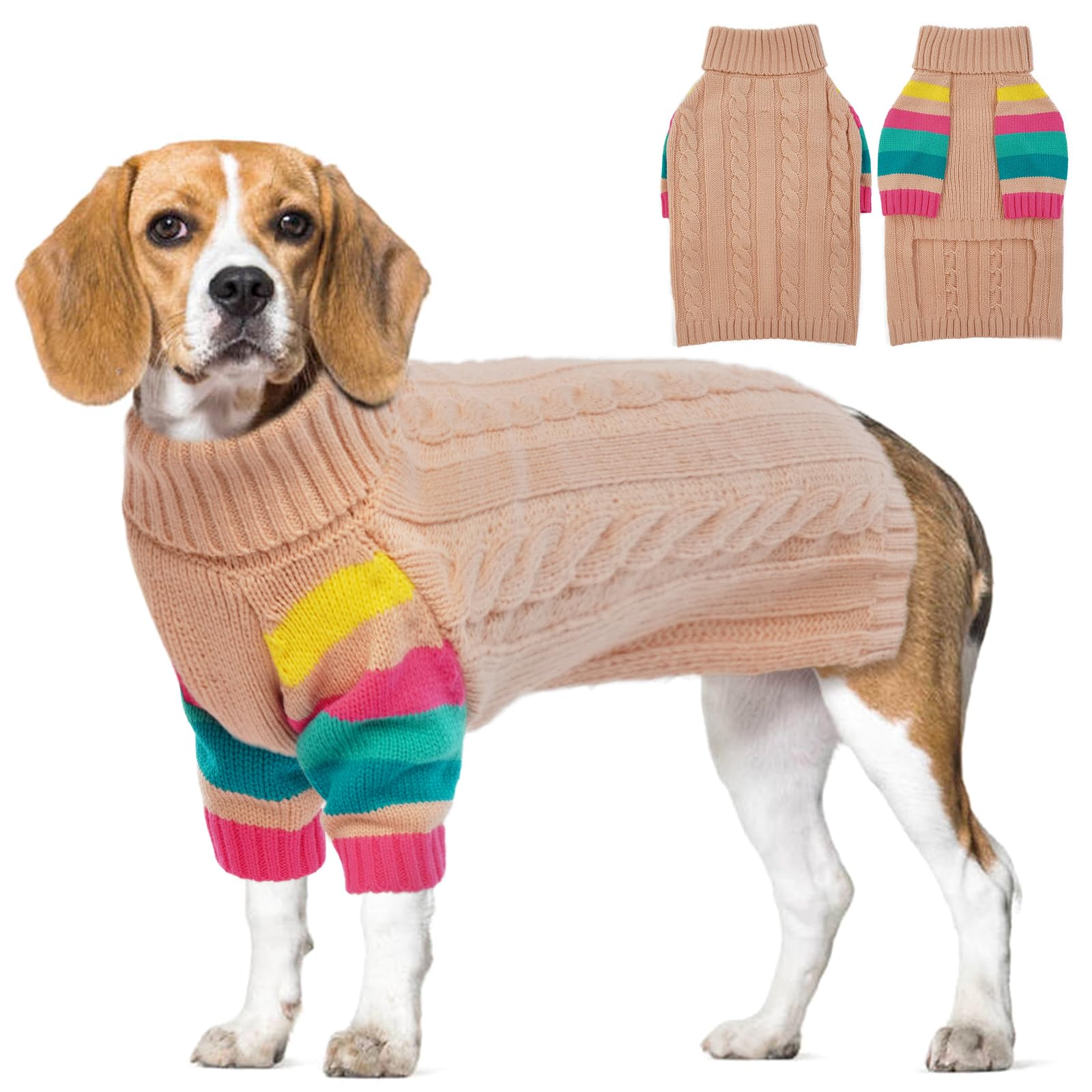 MHaustlie XL Dog Warm Sweater, Winter Dog Jumper Knitted Sweater for Large Dogs Elastic Dog Pullover Turtleneck Dog Winter Clothes Dog Sweatshirt Outfits Pet Jumper for Cold Winter(LightPink, XL)