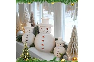 Terracotta Snowman,Terra Cotta Snowman Decor,Christmas Decorations- Handmade Pottery Figurines - White Clay Winter Centerpiec
