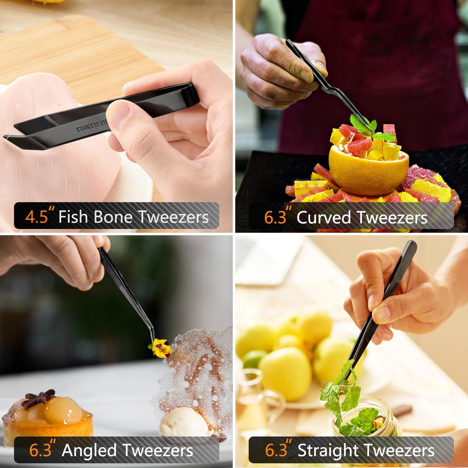 JETKONG 6 Pcs Cooking Tweezer Tongs, 12'' and 6.3