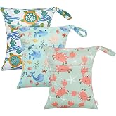 ALVA ALVABABY 3pcs Cloth Diaper Wet Dry Bags Waterproof Reusable with Two Zippered Pockets Travel Beach Pool Daycare Soiled Baby Items Yoga Gym Bag for Swimsuits or Wet Clothes 3L-ZM15A