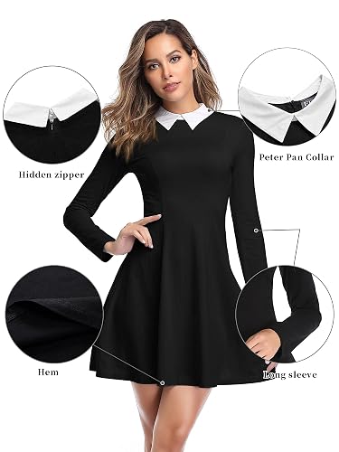 knee length dresses for ladies Long Sleeve Wednesday Addams Black Dress