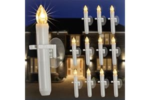 Raycare 12 Pcs Christmas Window Candles with 6 Hour Timer with Suction Cups, Double Brightness Flameless Taper Candle Battery Operated, LED Candle Sticks for Window Christmas Holiday Decoration