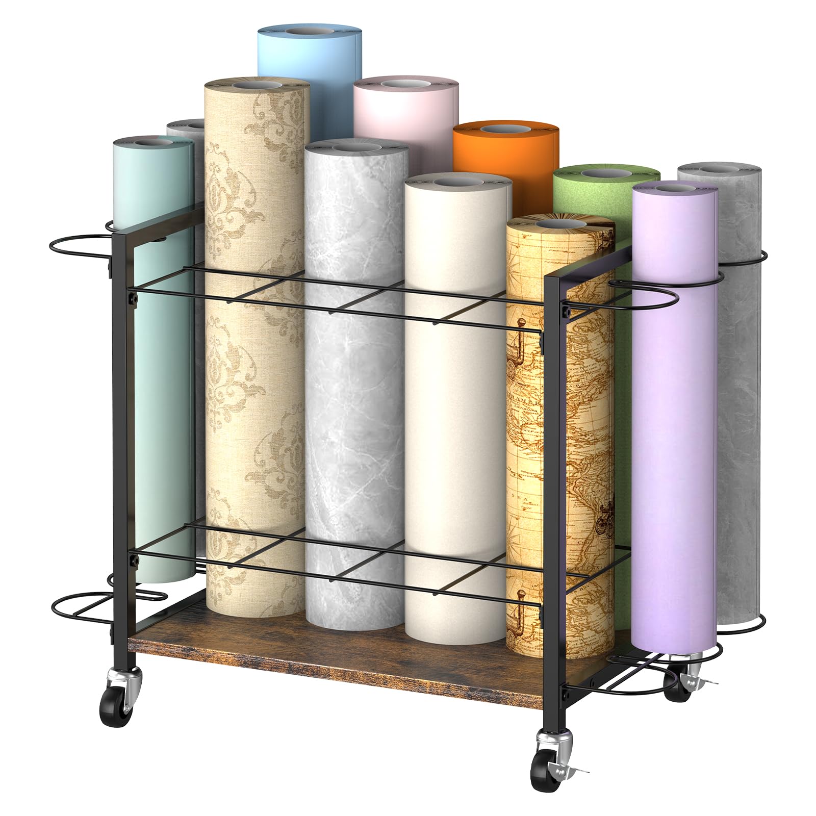 Photo 1 of Blueprint Storage Rack Cart,18 Slots Blueprint Holder with Wheels,Used for Wrapping Paper Storage,Gift Wrapping Organizer Storage,Organizing Posters, Architectural Plans and Artwork Stably(Brown)