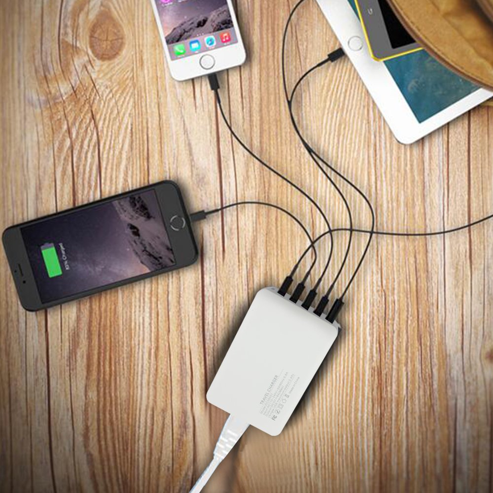 Travel Wall Charger,POWERIVER USB Wall Charger Desktop Charging Station 40W 8A 5-Port High-Speed Charging with iSmart Technology Each Port Max 2.4A