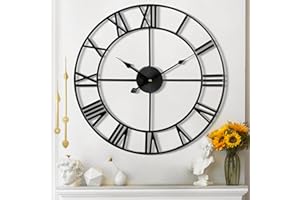 Mee 2ou Large Wall Clock for Living Room Decor - 60CM Silent Non-Ticking Metal Wall Clocks Battery Operated, Vintage Decorati