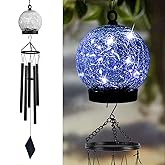 Garden Wind Chimes Outdoor, Solar Hanging Glass Ball Wind Chimes with 15 Blue LEDs 42 Inch Large with Unique Memorial Sympathy Wind Chime Outside Garden Decor as a Gift for Patio, Porch, Balcony