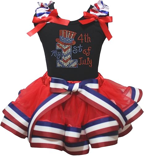 Amazon.com: My 1st 4th July Dress USA Hat Black Top Red Blue Stripe Petal Skirt Set Nb-8y: Clothing
