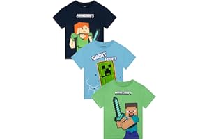 Minecraft Shirt For Boys, Gaming Summer Top For Kids, Multipack Boys Tshirts