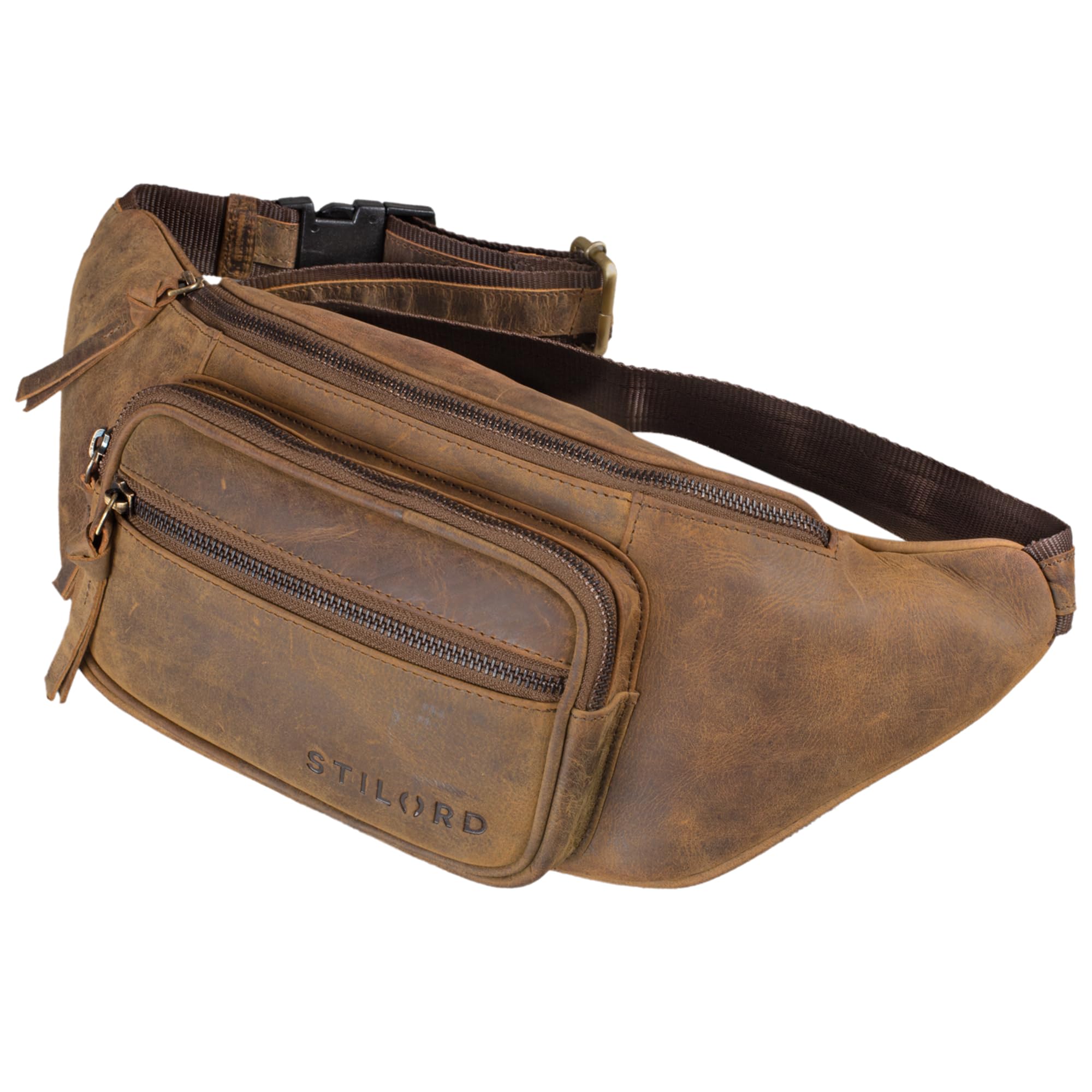 STILORD "Brodie" Crossbody Belt Bag Leather Large Vintage Bum Bag for Men Women Hip Bag Modern Belt Pouch for Jogging Festival Travel Genuine Leather Colour:vinto - Brown
